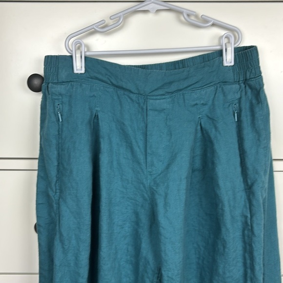 Athleta Playa Linen Wide Crop Teal Pants - Size 10 - Picture 4 of 10